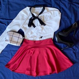 ❌ SOLD ❌ 👠 Deep Red Scuba / Skater / Circle Skirt Sz L 👠
